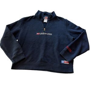 Vintage Team USA 2002 Olympics Quarter Zip Fleece Sweatshirt Women M Roots Navy
